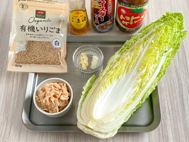 材料2つ！レンチンでできる！あと1品に簡単♡白菜とツナの中華風