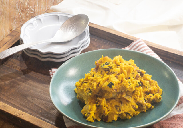 「レンジでチンするだけなのに絶品！」「専門店の味！」かぼちゃとさつまいもの簡単デリ風サラダ